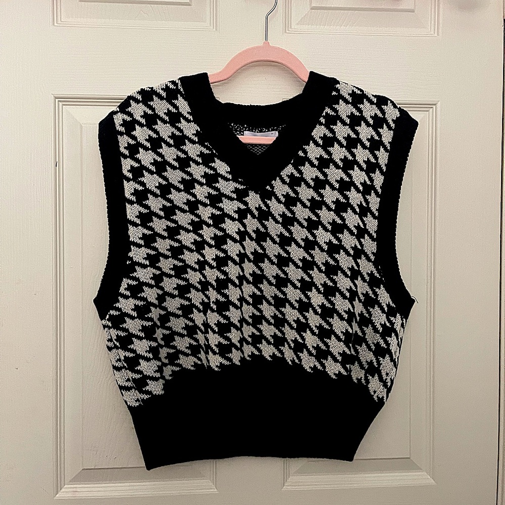 OAK AND FORT HOUNDSTOOTH SWEATER VEST BLACK S SMALL OVERSIZED